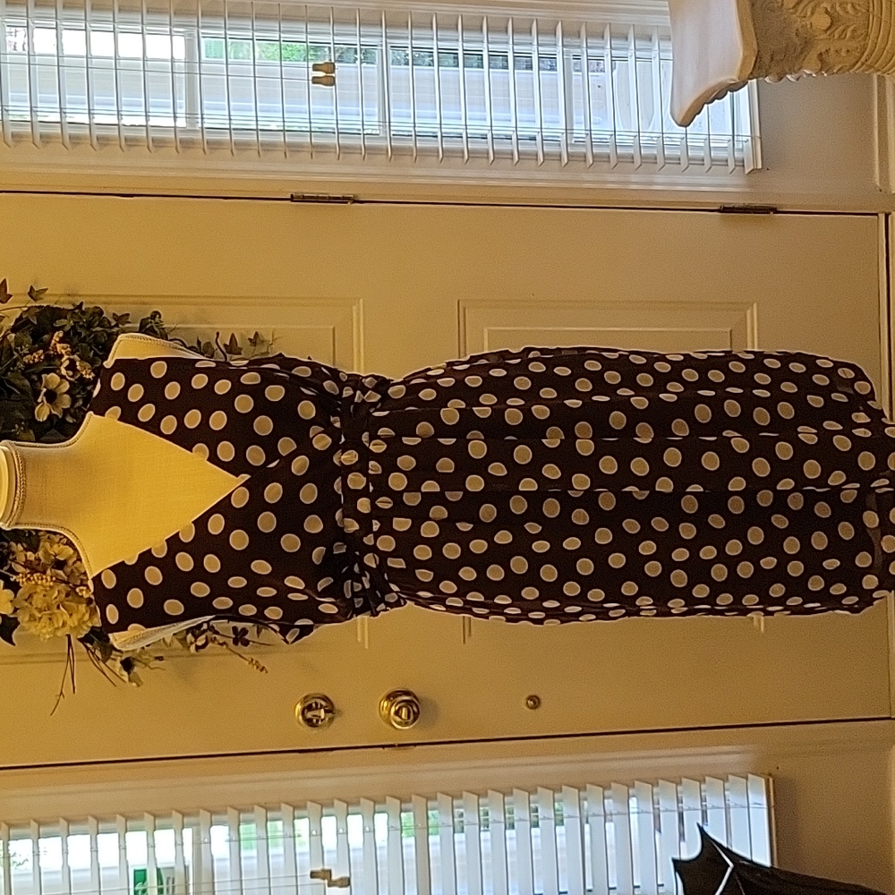 Cato brown white polka dot sleeveless empire waist lined dress 14 New no Tag…